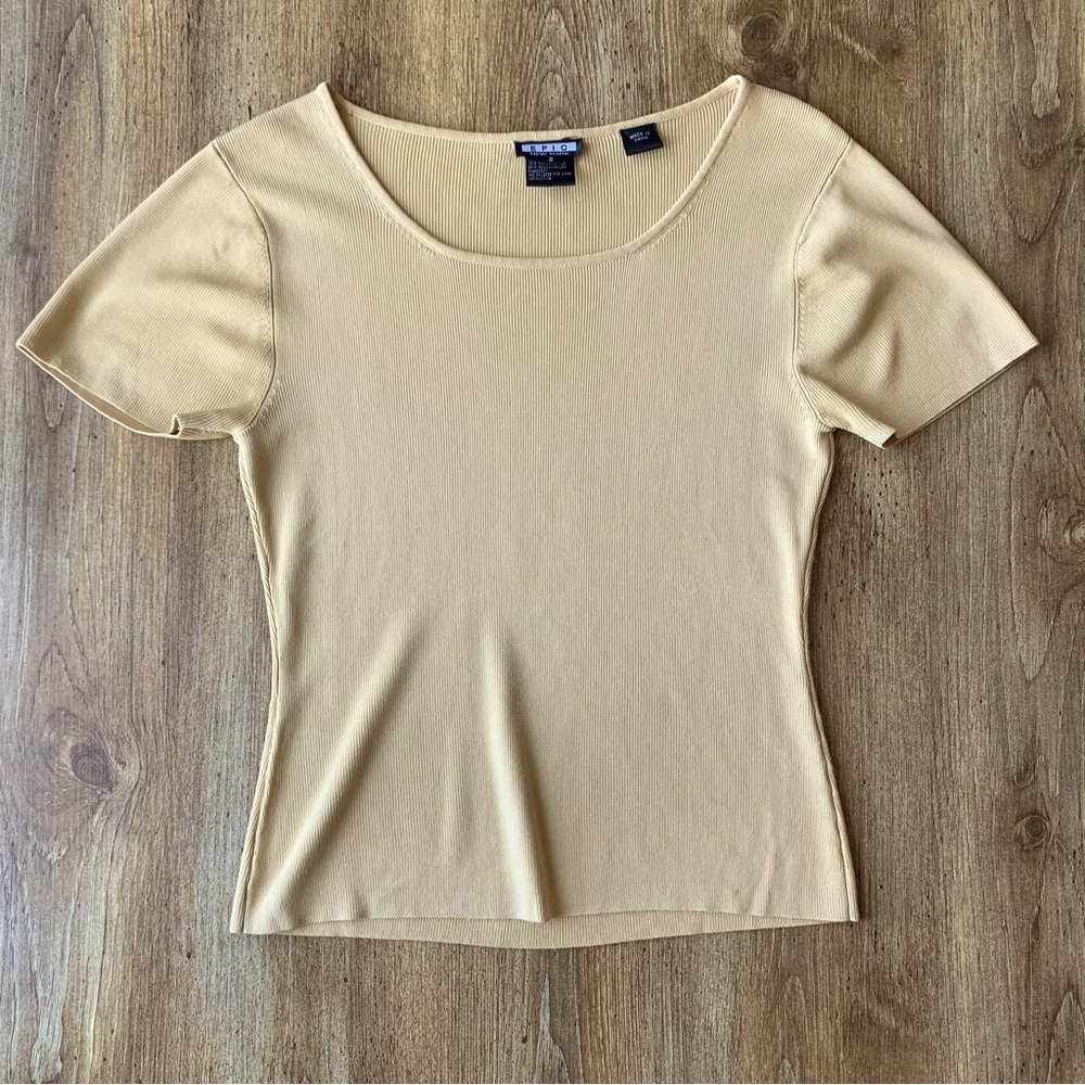 Vintage 90s Mustard Yellow Scoop Neck Stretch Top Small